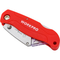 Складной быстросменный нож WORKPRO пластиковый, трапециевидные лезвия WP211002