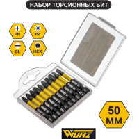 Набор торсионных бит 50 мм, PH1,PH2x2,PH3,PZ1,PZ2,PZ3,T30,SL5.5,H4, 10 шт WURZ 4201