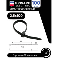 Хомут Grisard Electric 2,5x100 мм, нейлон, черные, 100 шт. GRE-010-0002