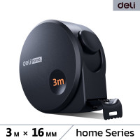 Рулетка DELI Home Series Black HT8316 3 м, 16 мм, эксклюзивный дизайн, корпус высококачественный Софт-тач пластик 104618