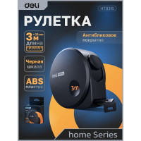 Рулетка DELI Home Series Black HT8316 3 м, 16 мм, эксклюзивный дизайн, корпус высококачественный Софт-тач пластик 104618