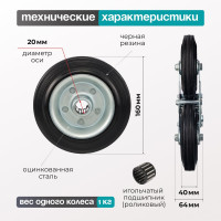 Колесо трехопорное (160 мм; грузоподъемность 130 кг; сталь; резина) СТЕЛЛА-ТЕХНИК LW160