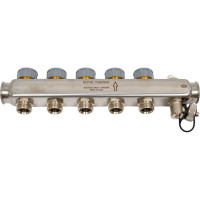 Коллектор в сборе Royal Thermo нержавеющая сталь, с расходомерами 1 ВР-3/4 НР, 5 выходов НС-1080951