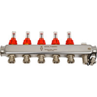Коллектор в сборе Royal Thermo нержавеющая сталь, с расходомерами 1 ВР-3/4 НР, 5 выходов НС-1080951