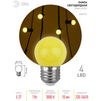 Светодиодная лампа для белтлайт ЭРА ERAYL45-E27 LED Р45-1W-E27 шар, желтый, 4SMD, 1W, E27, 10/100/6000 Б0049576
