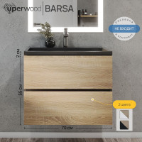 Подвесная тумба под раковину для ванной uperwood Barsa_70 см, черная/дуб сонома 2930205157