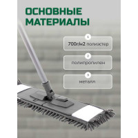 Швабра для влажной уборки In'Loran плоская лапша, шенилл, 42,5x13 см, ручка 110 см BS-030GR