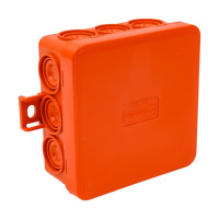Огнестойкая коробка Экопласт JBL085 E110, о/п 85х85х38, 12 выходов, IP55, 2P, цвет оранжевый 43745HF