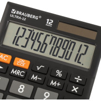 Настольный калькулятор BRAUBERG ULTRA-12-BK 192x143 мм, 12 разрядов, двойное питание, черный, 250491