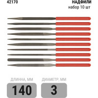 Узкие надфили 3х140мм, 10 шт FIT DIY 42170
