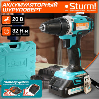 Аккумуляторная дрель Sturm 20 В, 1BatterySystem, 2 акк., 2,0 Ач, кейс CD3620