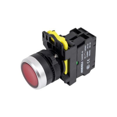 Кнопка плоская поворотная ANDELI с подсветкой 1NC LA115-A5-10D красный 220В артикул ADL10-205