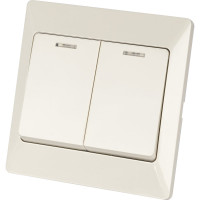 Выключатель слоновая кость 2 клавишный с подсветкой TDM ELECTRIC 10А, серия "Ильмень" SQ1823-0104