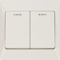 Выключатель слоновая кость 2 клавишный с подсветкой TDM ELECTRIC 10А, серия "Ильмень" SQ1823-0104