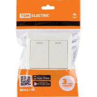 Выключатель слоновая кость 2 клавишный с подсветкой TDM ELECTRIC 10А, серия "Ильмень" SQ1823-0104