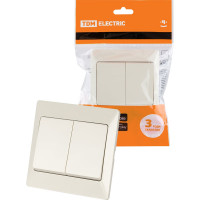 Выключатель слоновая кость 2 клавишный TDM ELECTRIC 10А, серия "Ильмень" SQ1823-0102