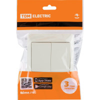 Выключатель слоновая кость 2 клавишный TDM ELECTRIC 10А, серия "Ильмень" SQ1823-0102