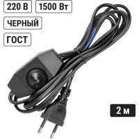 Шнур с плоской вилкой и светорегулятором TDM ELECTRIC ШУ05С2 200Вт, RL ШВВП 2x0,75мм2 2м. черный SQ1305-0052