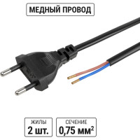 Шнур с плоской вилкой и светорегулятором TDM ELECTRIC ШУ05С2 200Вт, RL ШВВП 2x0,75мм2 2м. черный SQ1305-0052
