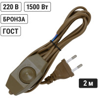 Шнур с плоской вилкой и светорегулятором TDM ELECTRIC ШУ05С3 200Вт, RL ШВВП 2x0,75мм2 2м. бронза SQ1305-0053