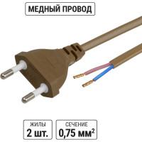 Шнур с плоской вилкой и светорегулятором TDM ELECTRIC ШУ05С3 200Вт, RL ШВВП 2x0,75мм2 2м. бронза SQ1305-0053