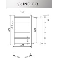Полотенцесушитель INDIGO Arc без полки (н.р.1") 70/40 60 боковое подключение LASW70-40MG-б/п-60