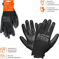 Полиэфирные перчатки с цельным ПУ-покрытием ладони Airline, c подвесом, черный/серый ADWG002