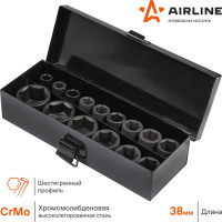 Набор головок ударных 15 шт, 10-32 мм, 38 мм, 1/2", металлический кейс Airline ATAS041
