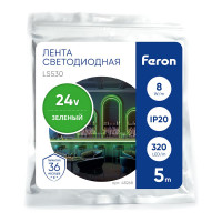 Светодиодная LED лента FERON LS530 COB 320SMD(2110) 8Вт/м 24V 5000x8x1.8мм IP20, зеленый 48268