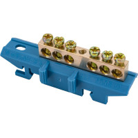 Нулевая N шина c изолятором ЮПИТЕР на DIN-рейку 6x9мм 6 групп большая стойка JP7209-01