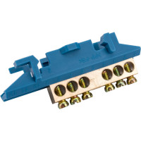 Нулевая N шина c изолятором ЮПИТЕР на DIN-рейку 6x9мм 6 групп большая стойка JP7209-01