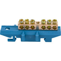 Нулевая N шина c изолятором ЮПИТЕР на DIN-рейку 6x9мм 6 групп большая стойка JP7209-01