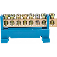 Нулевая N шина c изолятором ЮПИТЕР на DIN-рейку 6x9мм 8 групп малая стойка JP7208-01