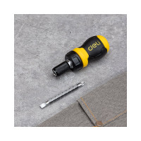 Двухсторонняя отвертка DELI с трещоткой, PH2+SL6 DL626010 (Cr-V, регулируемая длина 110-150мм, диаметр хвостовика 6мм) 98381