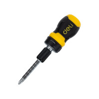 Двухсторонняя отвертка DELI с трещоткой, PH2+SL6 DL626010 (Cr-V, регулируемая длина 110-150мм, диаметр хвостовика 6мм) 98381