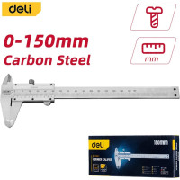 Штангенциркуль DELI 150мм DL92150 (Диапазон 0-150 мм, шаг 0,02мм, погрешность 0.08мм, углеродистая сталь, метрическая шкала, измеряет внутренний и внешний диаметры, глубину, шаг) 98297