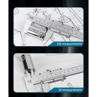 Штангенциркуль DELI 150мм DL92150 (Диапазон 0-150 мм, шаг 0,02мм, погрешность 0.08мм, углеродистая сталь, метрическая шкала, измеряет внутренний и внешний диаметры, глубину, шаг) 98297
