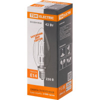 Галогенная лампа TDM ELECTRIC "Свеча" прозрачная, 42 Вт-230 В-Е14 SQ0341-0096