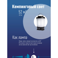 Кемпинговый аккумуляторный фонарь КОСМОС 10Вт LED, съемный Li-ion 18650 2x2200mAh, Power-bank, USB-шнур KOS604Lit