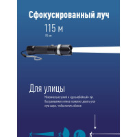 Ручной аккумуляторный фонарь КОСМОС 3Вт LED, линза, зум, Li-ion18650 1200mAh, анодированный алюминий, USB-шнур KOS112Lit