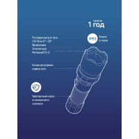 Ручной аккумуляторный фонарь КОСМОС 3Вт LED, линза, зум, Li-ion18650 1200mAh, анодированный алюминий, USB-шнур KOS112Lit