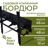 Садовый бордюр ГеоПластБорд h 4.5 см 12 метров + 48 колышка h 24 см цвет черный GPB45.12.48