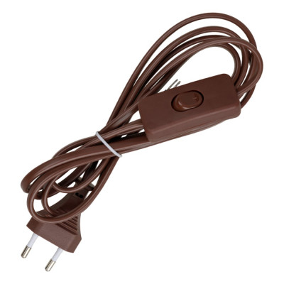 Шнур TDM ELECTRIC с выключателем и плоской вилкой ШУ01В ШВВП 2x0,75мм2 2м коричневый "ЭКО" SQ1305-0006