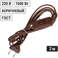 Шнур TDM ELECTRIC с выключателем и плоской вилкой ШУ01В ШВВП 2x0,75мм2 2м коричневый "ЭКО" SQ1305-0006