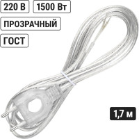 Шнур TDM ELECTRIC с плоской вилкой с вырезом ШУ04 ШВВП 2x0,75мм2 1,7 м. прозрачный SQ1305-0034