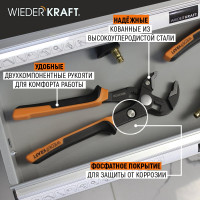 Переставные клещи WIEDERKRAFT c двухкомпонентной рукоятью, 250 мм, рабочий диапазон 0-42 мм WDK-WP250