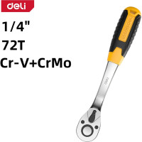 Ключ-трещотка DELI dl2324 1/4" 150 мм, двухкомпонентная рукоять, 72 зуба, шестерня Cr-Mo, быстросъемная 104465