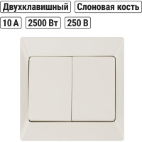 Выключатель слоновая кость 2 клавишный TDM ELECTRIC 10А, серия "Ильмень" SQ1823-0102