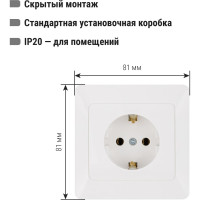 Розетка встраиваемая с заземлением 2-х полюсная 16А 220В белая "Ильмень" TDM ELECTRIC SQ1823-0010