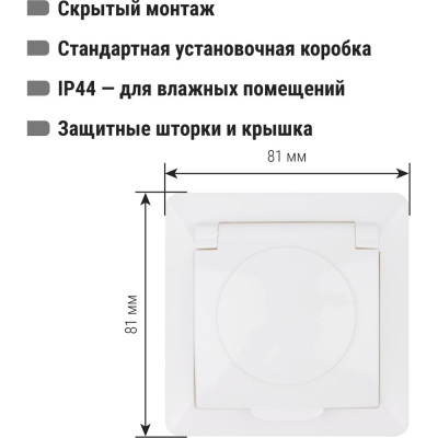 Розетка TDM ELECTRIC 2П+З с защитными шторками и крышкой 16А 250В IP44 белая "Ильмень" SQ1823-0017